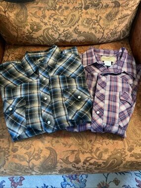 Lot of 2-Wrangler Men's Cowboy Western Rodeo Plaid Pearl Snap Western Shirt XL